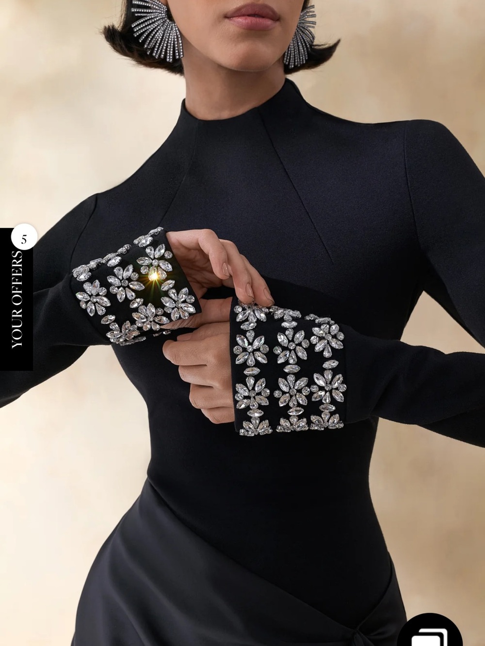 Club L London Black Long-Sleeve Evening Gown with Embellished Cuffs - Picture 3 of 5